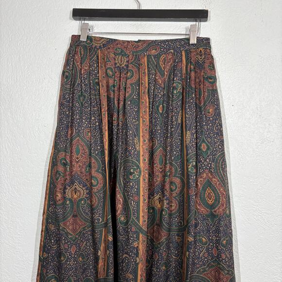 Vintage J'Envie Sport Pleated Skirt Jewel Tone Paisley Midi - 12 - Picture 2 of 7